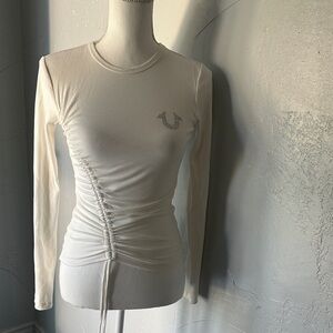 True Religion White Ruched Long Sleeve Blouse